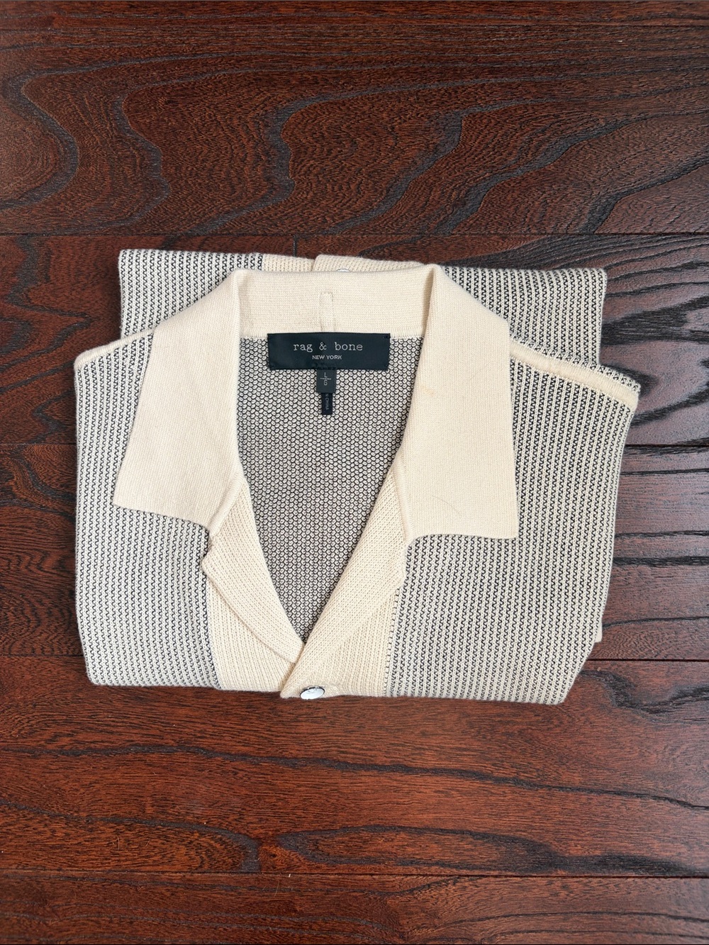 rag & bone Beige and Cream Knit Polo Cardigan